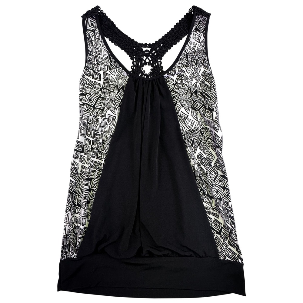 Sushi Flower Shirt Women's Medium Tank Top Black White Crochet Racerback Boho